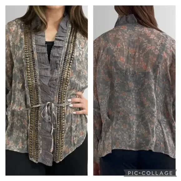 Jaded Gypsy Garden Romance Jacket Floral Chiffon Lace Boho Festival One Size - Picture 1 of 9